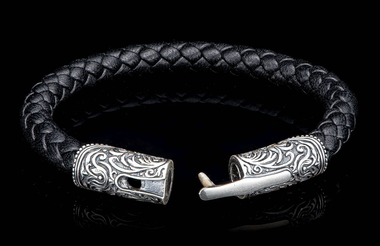 The Milan Silver and Black Braided Leather Bracelet clasp