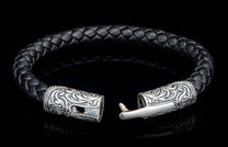 The Milan Silver and Black Braided Leather Bracelet clasp