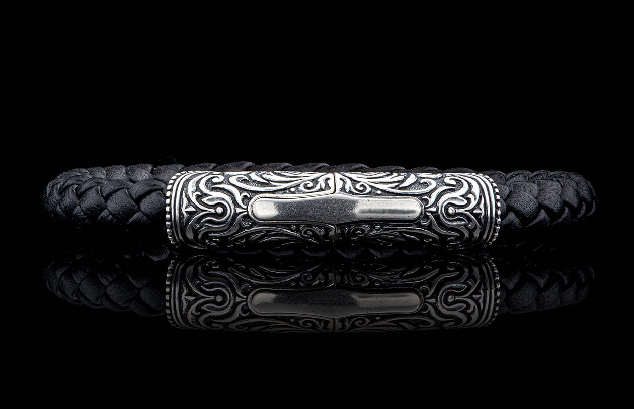 The Milan Silver and Black Braided Leather Bracelet 