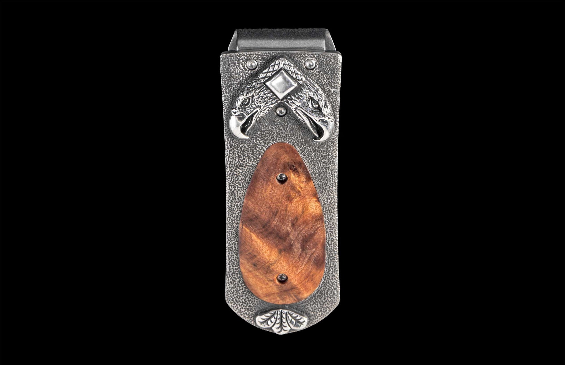 Custom William Henry Money clip with hand-carved sterling silver and thuya burl wood