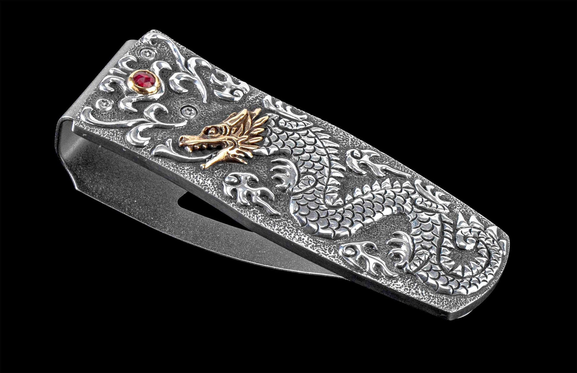 The Pharaoh Golden Dragon Hand-Carved Sterling Silver Money Clip
