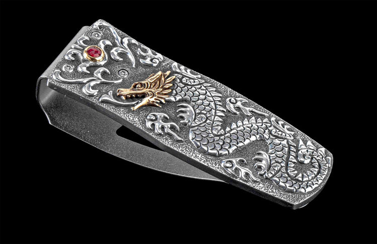 The Pharaoh Golden Dragon Hand-Carved Sterling Silver Money Clip