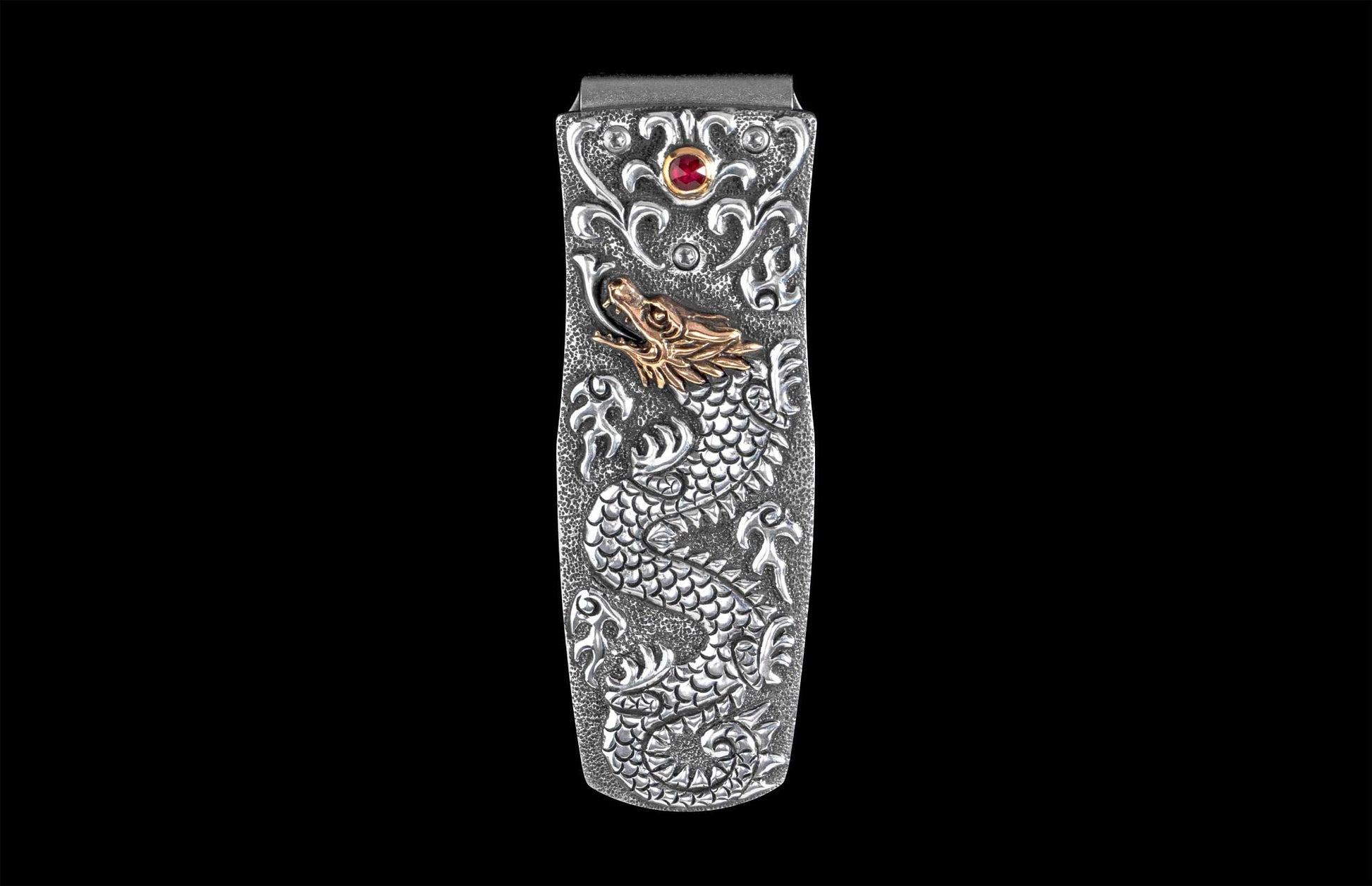 The Pharaoh Golden Dragon Hand-Carved Sterling Silver Money Clip