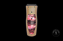 Luxury money clip with intricate gold lattice detailing and vibrant red marbled inlay, one of a kind