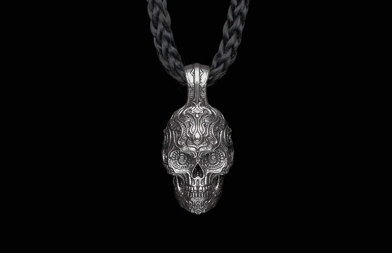 Blackbeard Engraved Skull Pendant on Braided Kevlar Cord