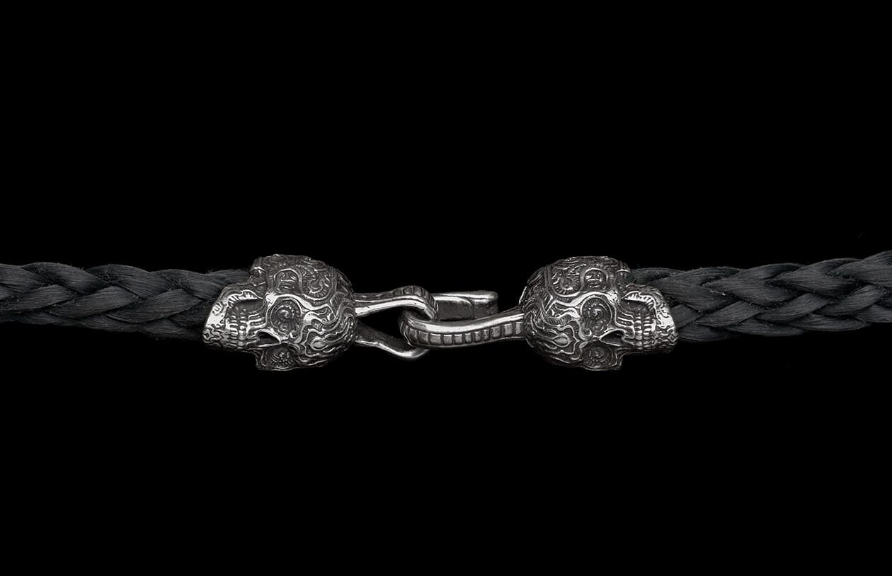 Blackbeard Engraved Skull Pendant on Braided Kevlar Cord