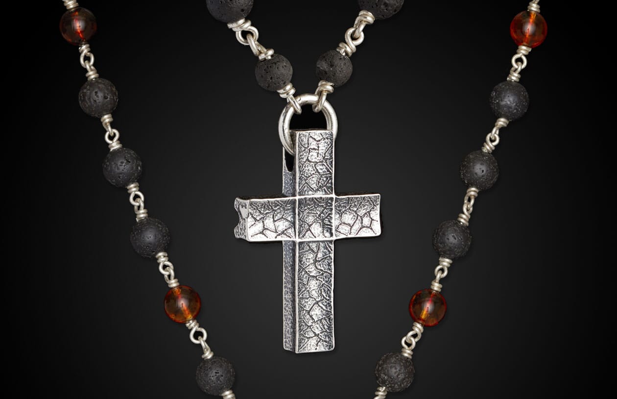 The Amber Crux Sterling Silver Cross Bead Necklace