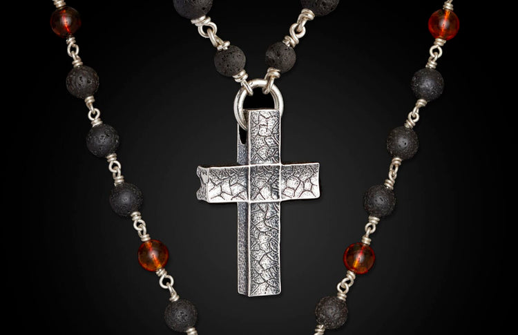 The Amber Crux Sterling Silver Cross Bead Necklace