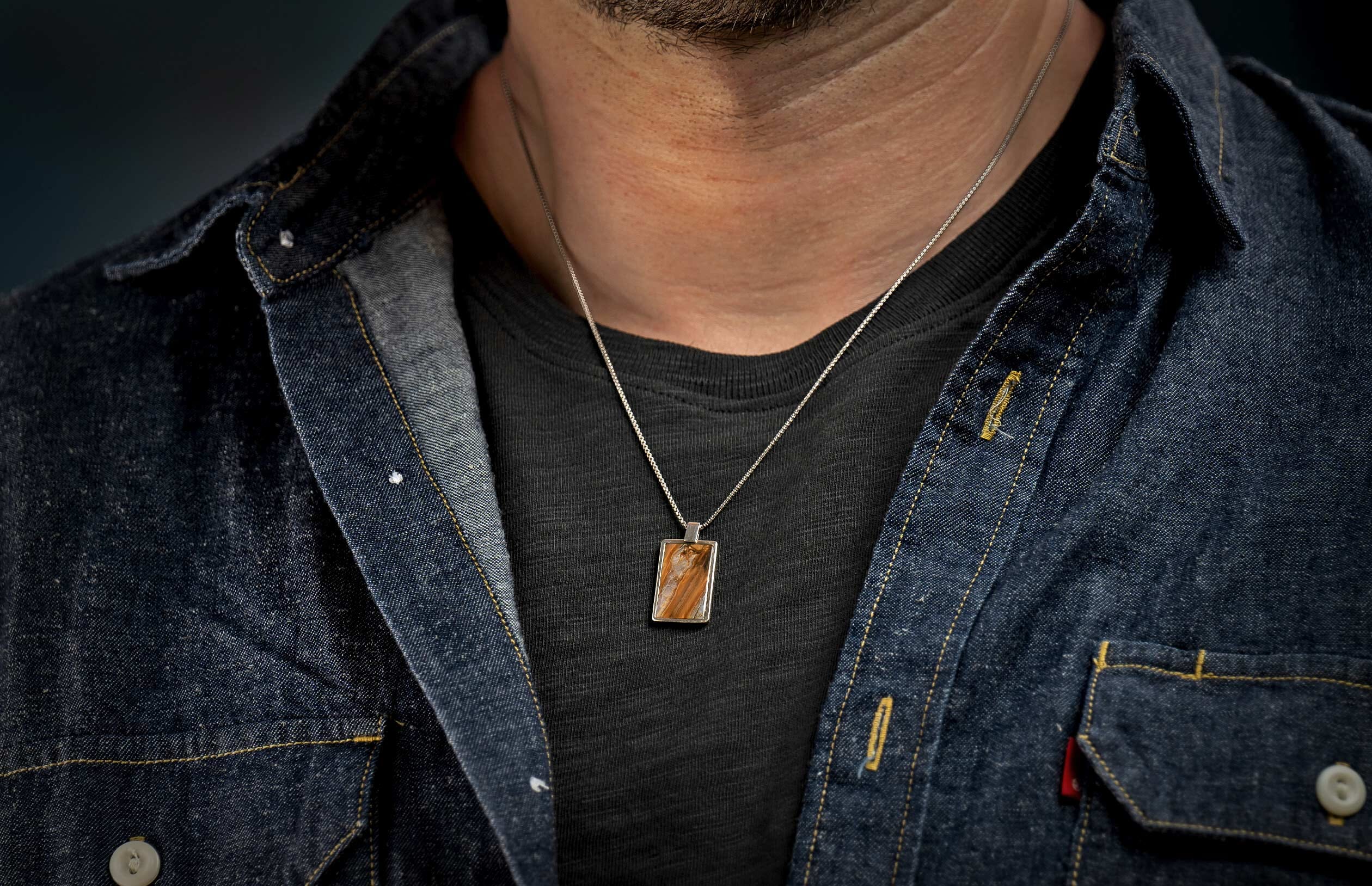 Men's Sterling Silver Necklace with Mammoth Tooth Pendant
