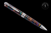 Multi-colored pen featuring a swirling teal, purple, and gold pattern, silver-toned accents, and a 'One of a Kind' graphic.