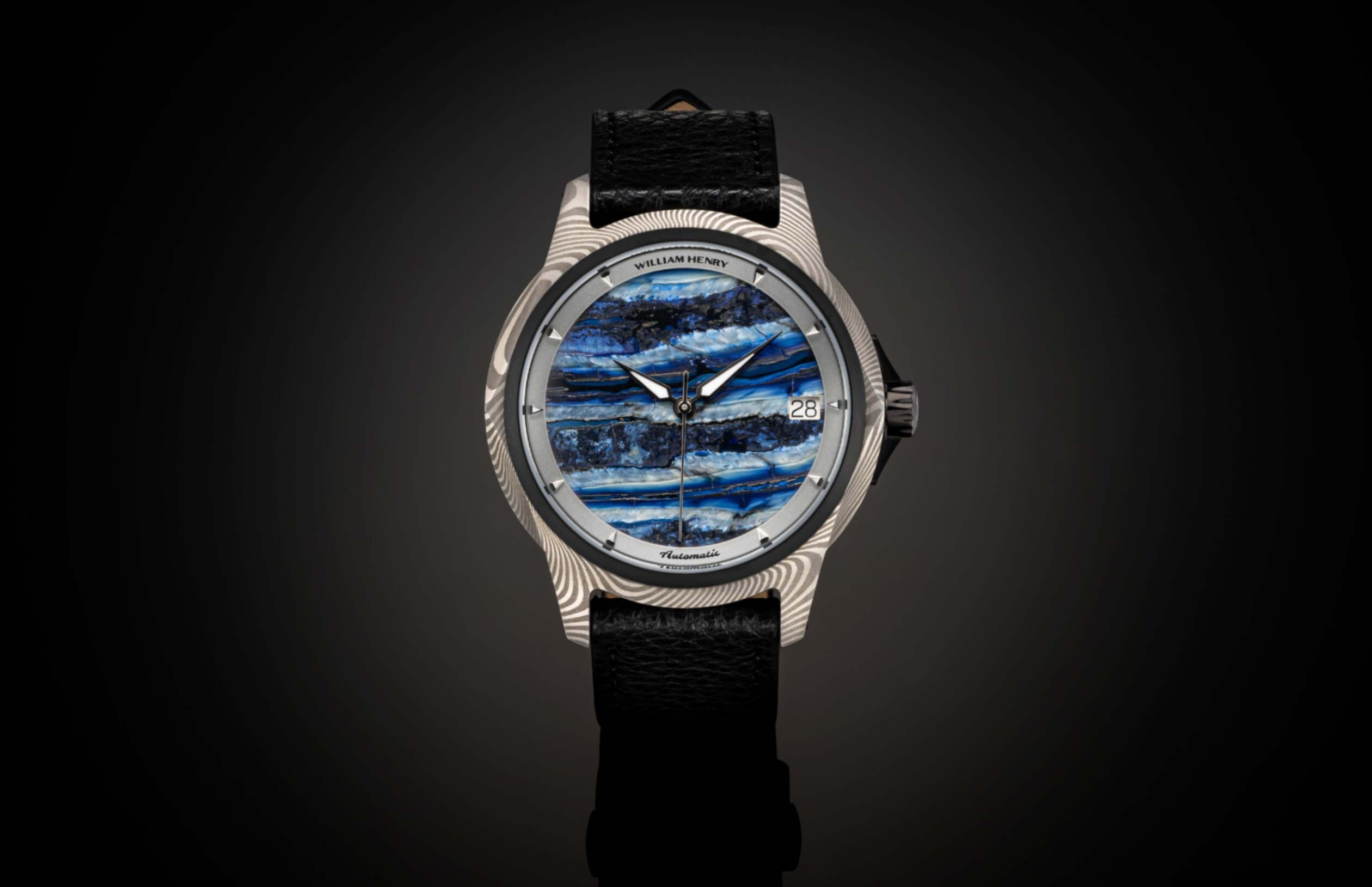 Legacy Men's Woolly Mammoth Tooth Damascus Steel Watch in Blue