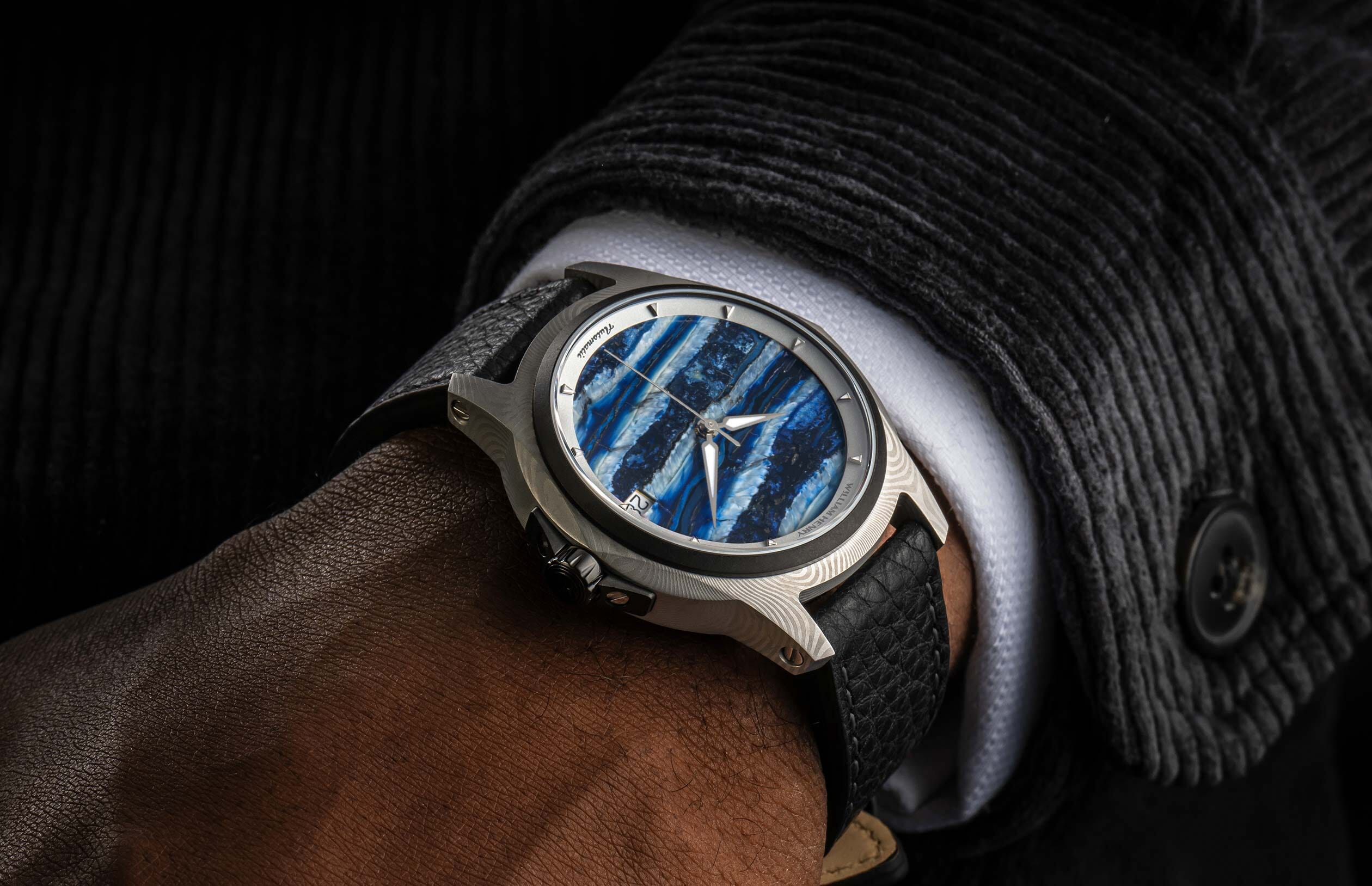 Legacy Men's Woolly Mammoth Tooth Damascus Steel Watch in Blue