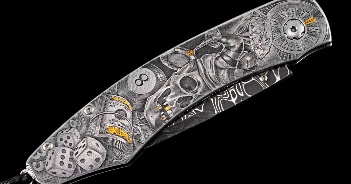 Custom pocket knife with skulls bills and dive
