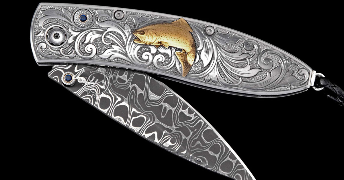 Custom trout and fly silver pocket knife